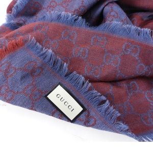 Gucci Monogram Burgundy / Blue Shawl Wrap Scarf